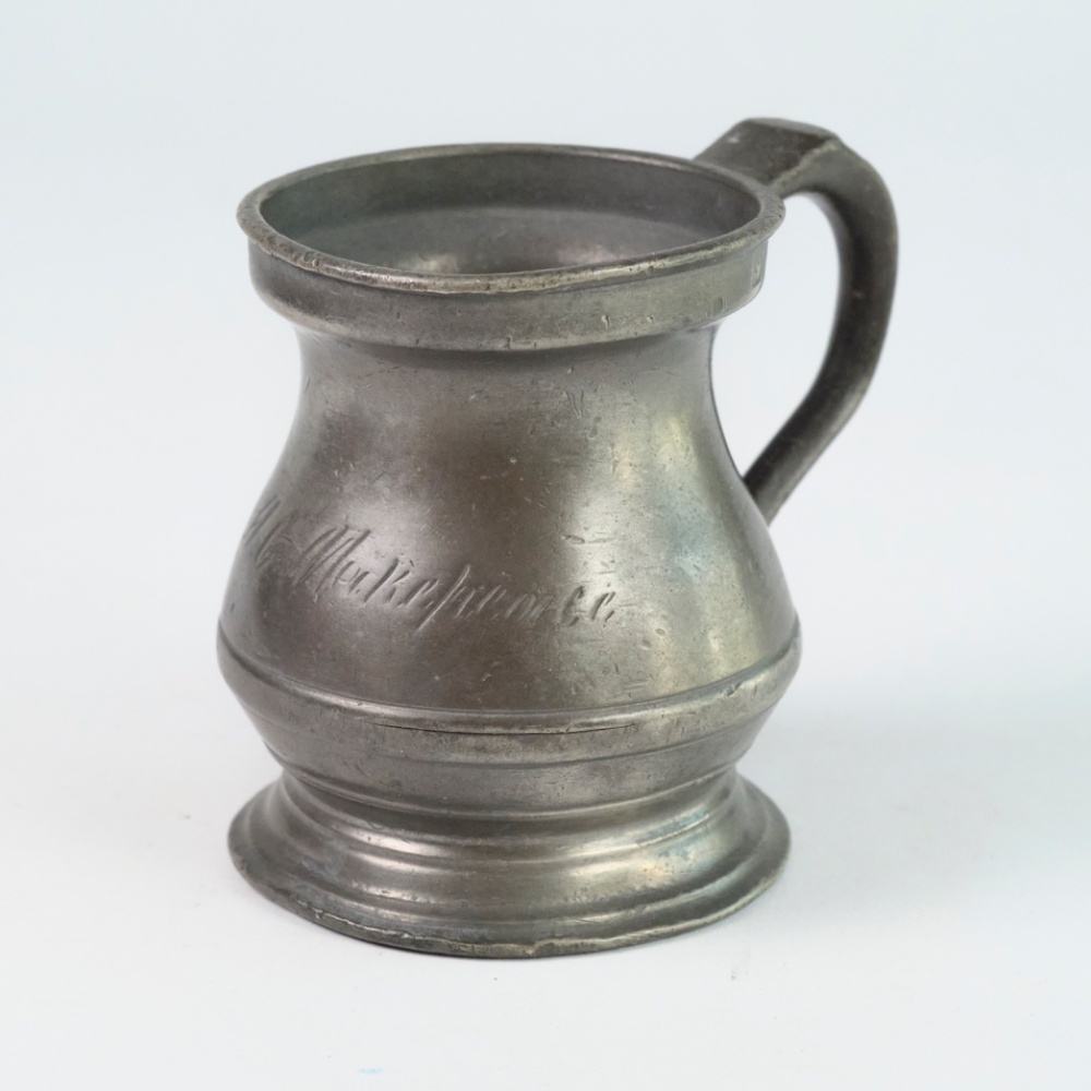 Antique English Pewter Gill Measure • Engraved Makepeace